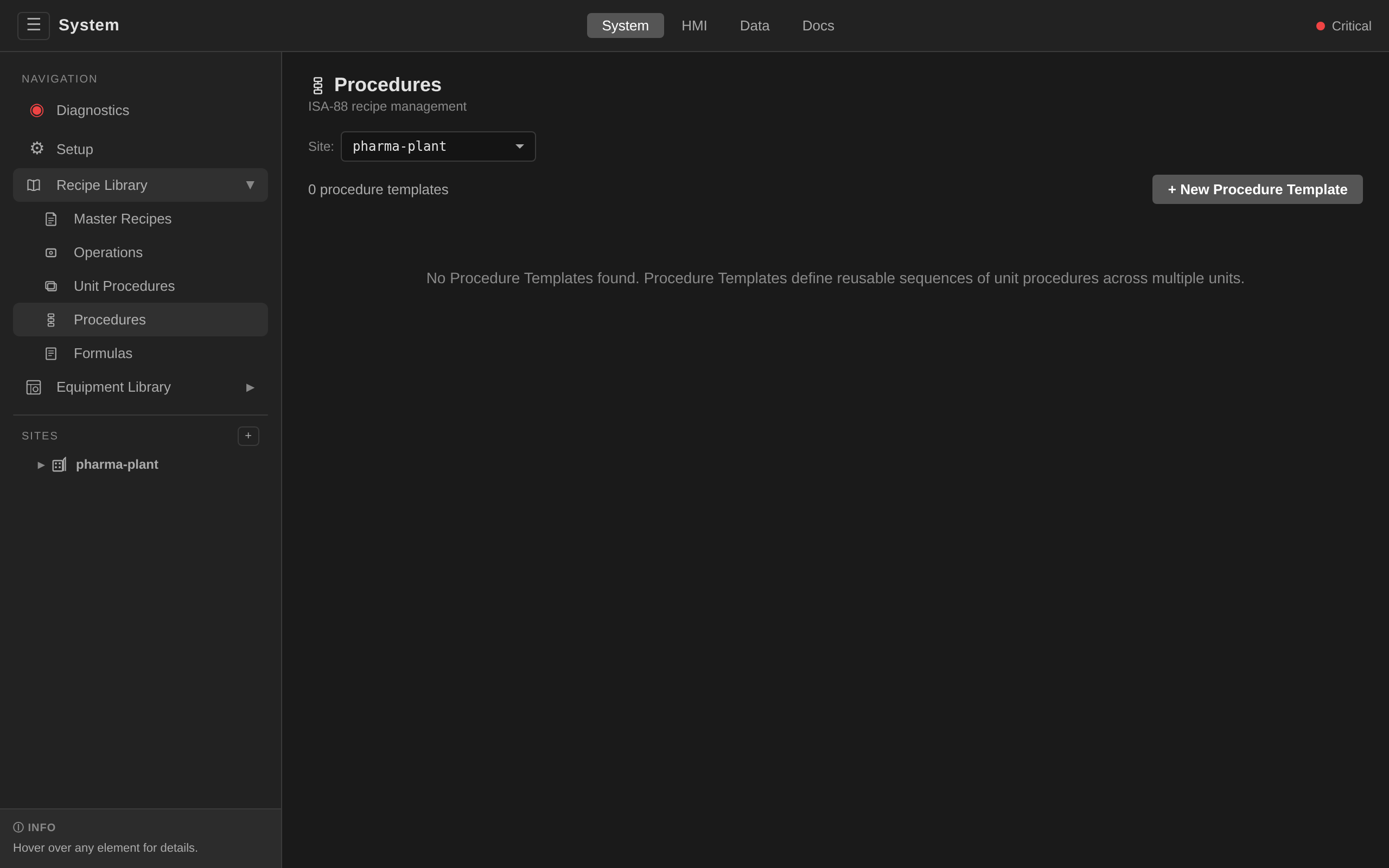Recipes → Procedures: ProcedureTemplate list